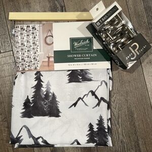 Woolrich Trees Mountain Cotton Shower Curtain Lodge Cabin Shower with T Hooks